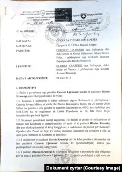 Aktgjykimi i Gjykatës Themelore në Pejë që e shpalli kontratën e parë të shitjes së tokës së Milleta Ceroviqit të pavlefshme.