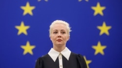 Юлия Навальная во время выступления в Европейском парламенте в Страсбурге, Франция, 28 февраля 2024 года. 