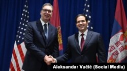 Presidenti i Serbisë, Aleksandar Vuçiq, takohet me sekretarin amerikan të Shtetit, Marco Rubio, në Nju Jork, 23 shtator.