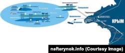 Схема расположения морских стационарных платформ в Черном море вблизи Крыма