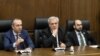 Left to right: members of the Civil Contract parliamentary faction Eduard Aghajanian, Andranik Kocharian and Artur Hovhannisian during news briefings in parliament, November 19, 2021