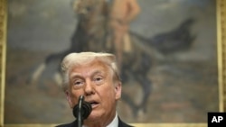 Predsednik SAD-a Donald Tramp govori u Ruzveltovoj sobi Bele kuće u Vašingtonu, ponedeljak, 24. marta 2025.