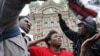 Foreign students stage a rally against the attacks on foreigners in St. Petersburg in April