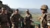 Armenia - Defense Minister Seyran Ohanian (second from left) inspects Armenian army positions on the border with Azerbaijan, 08Aug2012.
