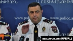 Armenia -- Hovannes Kocharian, deputy chief of the Amenian police, at a news conference in Yerevan.