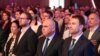  Congresul USR de validare a președintelui Dominic Fritz. Invitați speciali: Salome Zurabișvili, prima femeie președinte al Georgiei (stânga) și Ilie Bolojan, premier desemnat. Cei doi sunt flancați de Dominic Fritz (stânga) și Cătălin Drulă (dreapta).