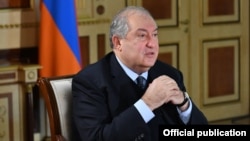 Armenia - President Armen Sarkissian at a meeting in Yerevan, March 26, 2021.