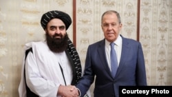 Маскав, октябри соли 2024. Амирхон Муттақӣ ва Сергей Лавров - вазирони корҳои хориҷии Толибон ва Русия 