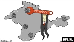 Qırımda Rusiye repressiyaları. Yevgeniya Oleynikniñ karikaturası