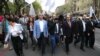Armenia - Nikol Pashinian (C) and other leaders of the Yelk alliance lead a demonstration in Yerevan, 21Apr2017.