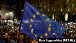 ევროკავშირის დროშა ერთ-ერთ აქციაზე. 2024 წლის ფოტო