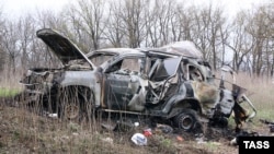 Автомобиль СММ ОБСЕ, подорвавшийся на Луганщине, 23 апреля