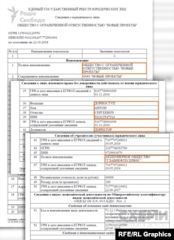 Выдержка из российского реестра юрлиц по компании «Новые проекты»