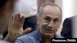 ARMENIA -- Former Armenian president Robert Kocharian gestures as he attends a court hearing in Yerevan, September 20, 2019
