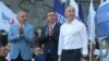 Armenia - Former President Robert Kocharian (R) and senior members his Hayastan alliance at an election campaign rally in Yerevan, June 9, 2021.