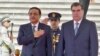 Tajik President Emomali Rahmon (left) with his Pakistani counterpart Asif Ali Zardari meet in Dushanbe 