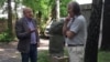 Belarus - Working moments of the work on the film "Witnesses." Written and directed by - Radio Liberty journalist Vyachaslau Rakitsky. With artist Ryhor Sitnitsa, undated 