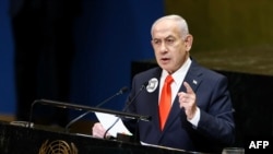 Kryeministri izraelit, Benjamin Netanyahu, gjatë fjalimit në OKB. 